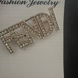 Fendi Gold Crystal Logo Brooch